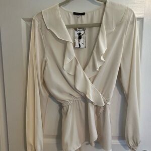 Cream Ruffle Wrap Top